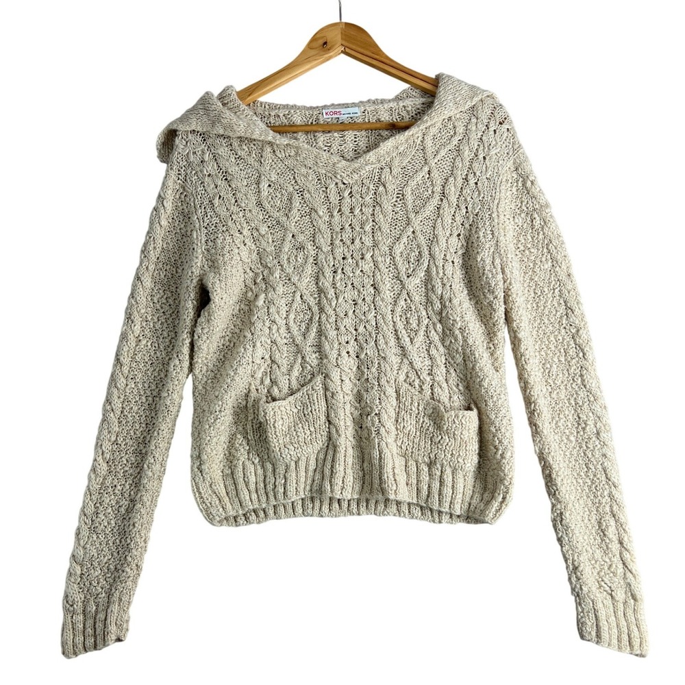Fishermancore Coastal Chunky Michael Kors Alpaca/Linen Cableknit Sweater Cream S